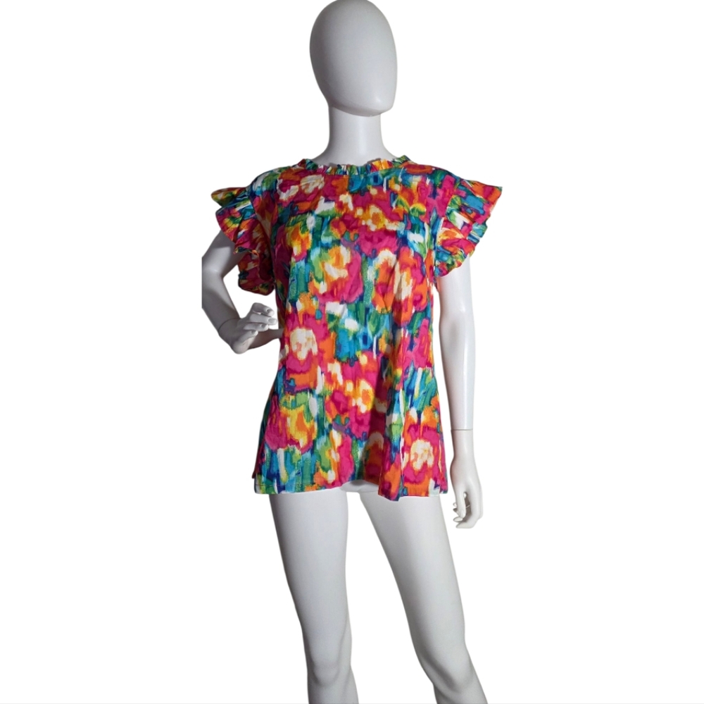 Colorful Ruffle Sleeve Women's Top - Picture 4 of 9